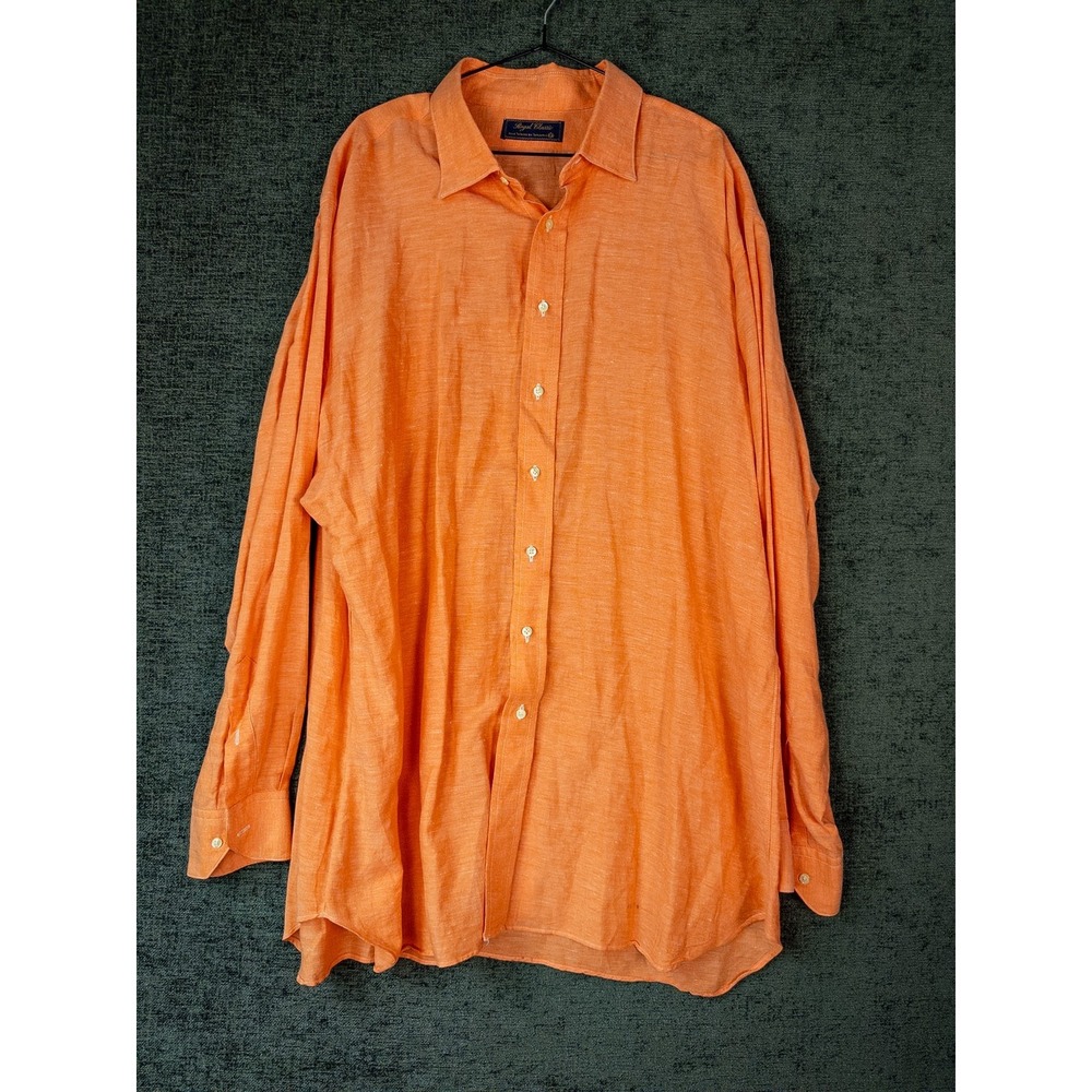 Tom James Royal Classic Hand Tailored Linen Button Down Shirt Mens 3XLT Orange